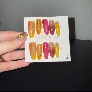 Sunset Vibes Press on Nails with rhinestones and stars